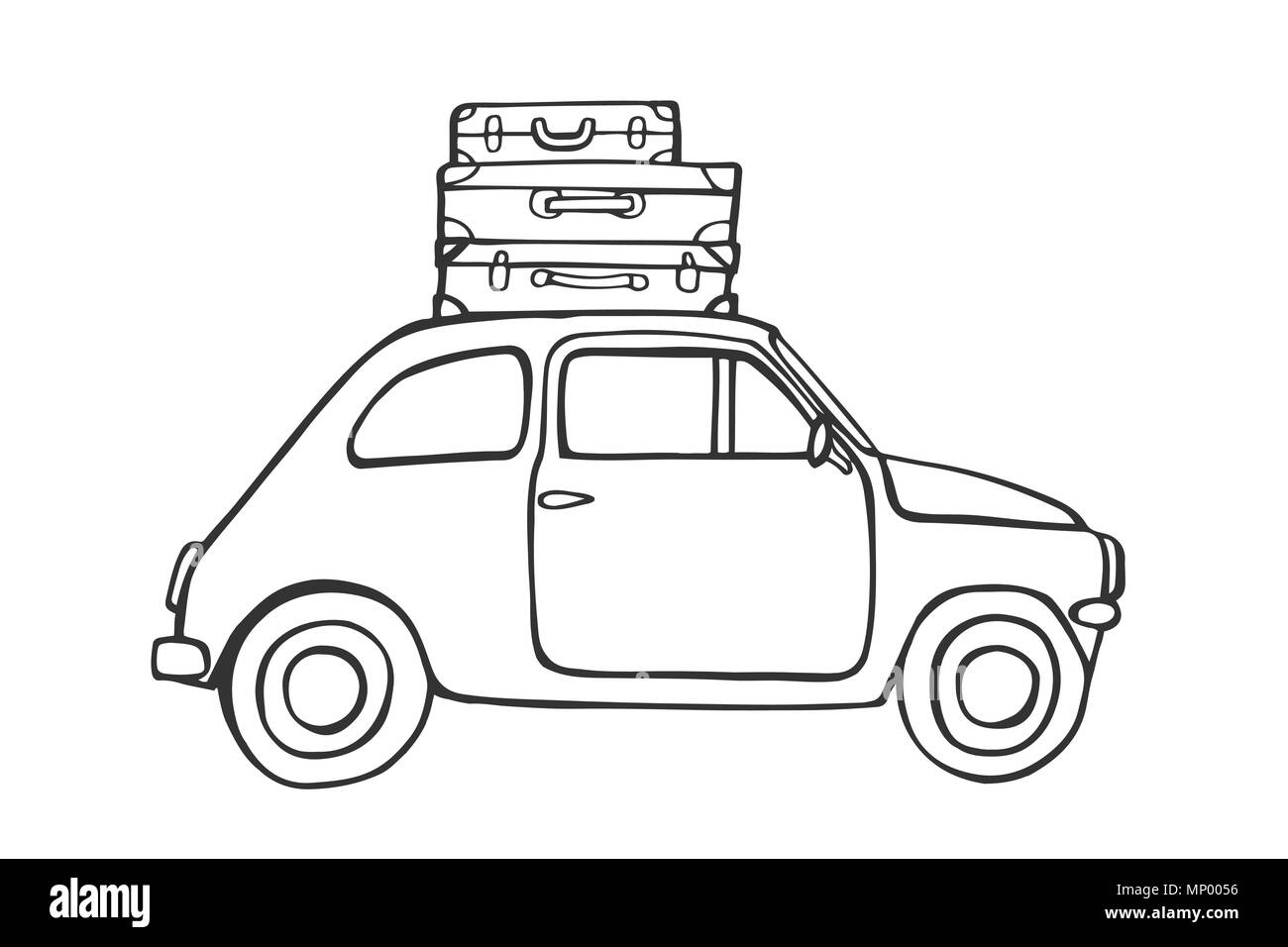 Sketch Of Traveling By Old Car Vector Illustration Stock