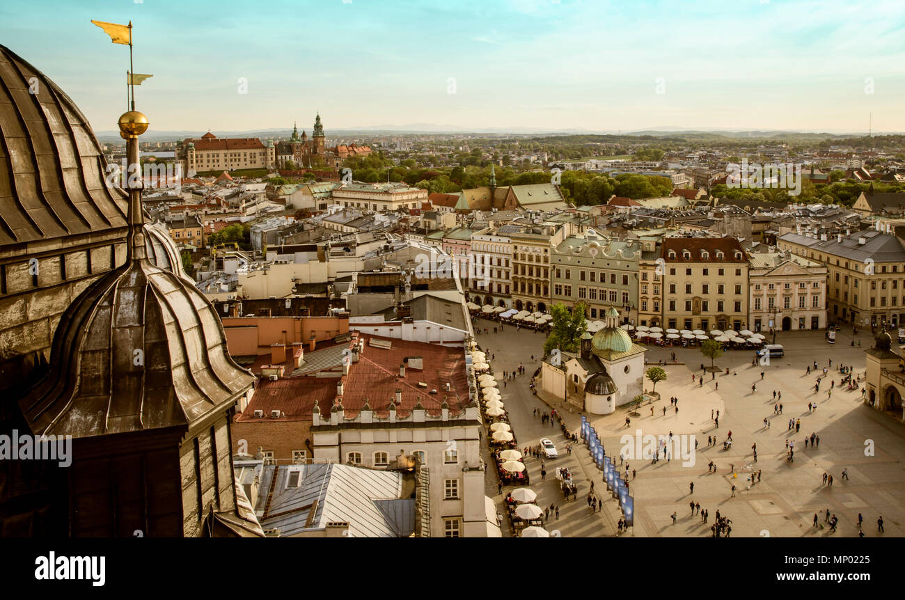 Panorama of Krakow main market square, Poland Stock Photo