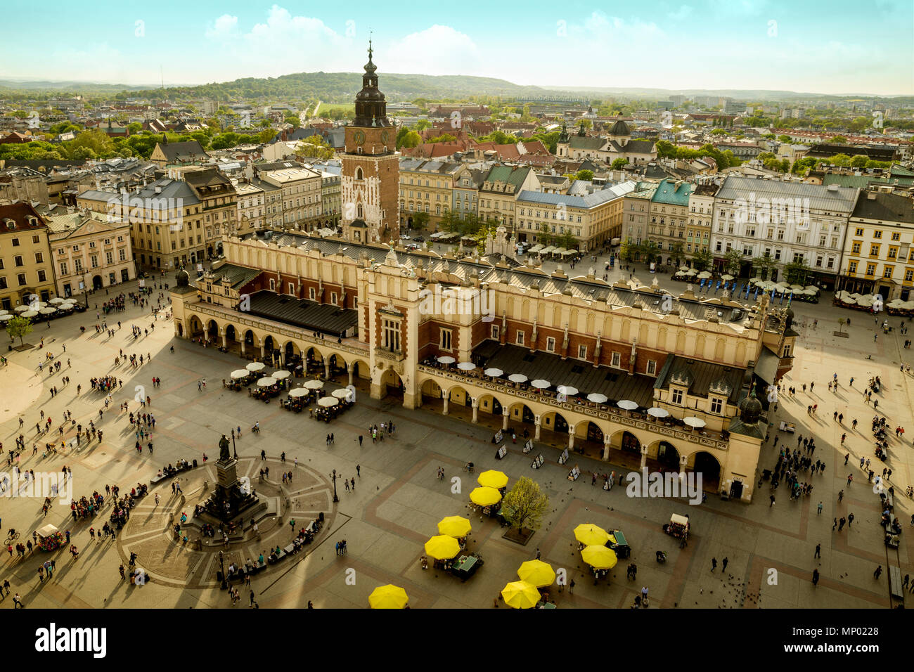 Panorama of Main Market Square in Krakow, Poland Stock Photo