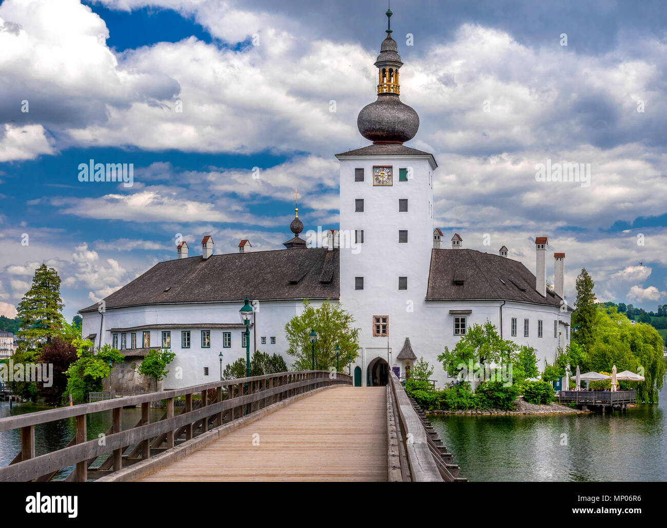 Orth Castle in Lake Traunsee, Gmunden, Salzkammergut Region, Upper Austria, Austria, Europe Stock Photo