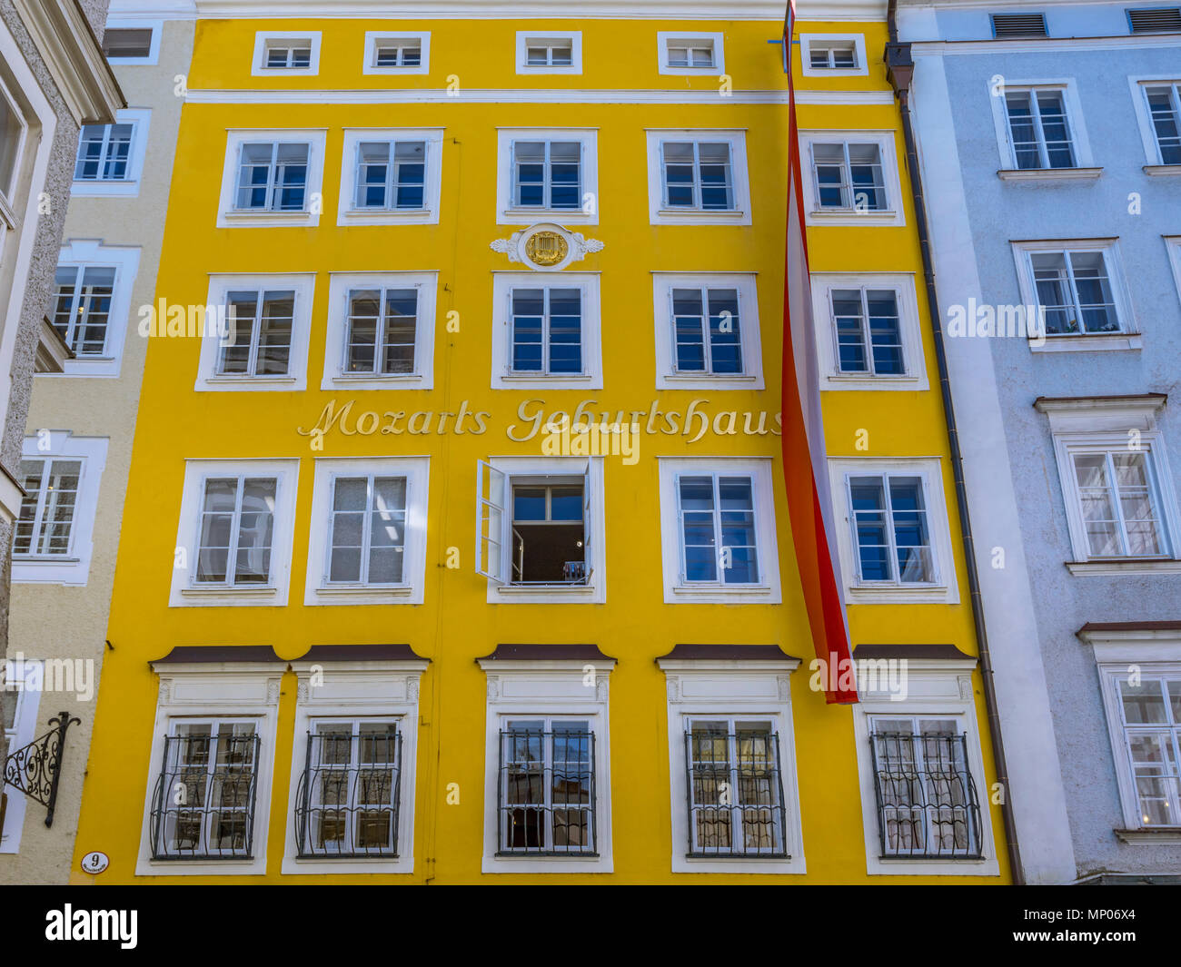 Mozart's birthplace in Getreidegasse street, Salzburg, Austria, Europe Stock Photo