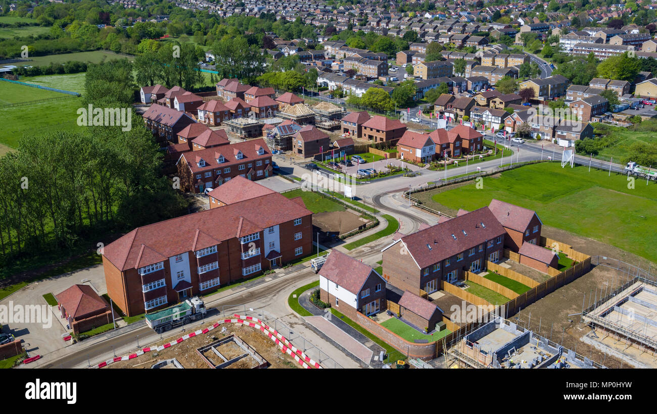 Aerial views of Redrow Homes development Manor Park, located in