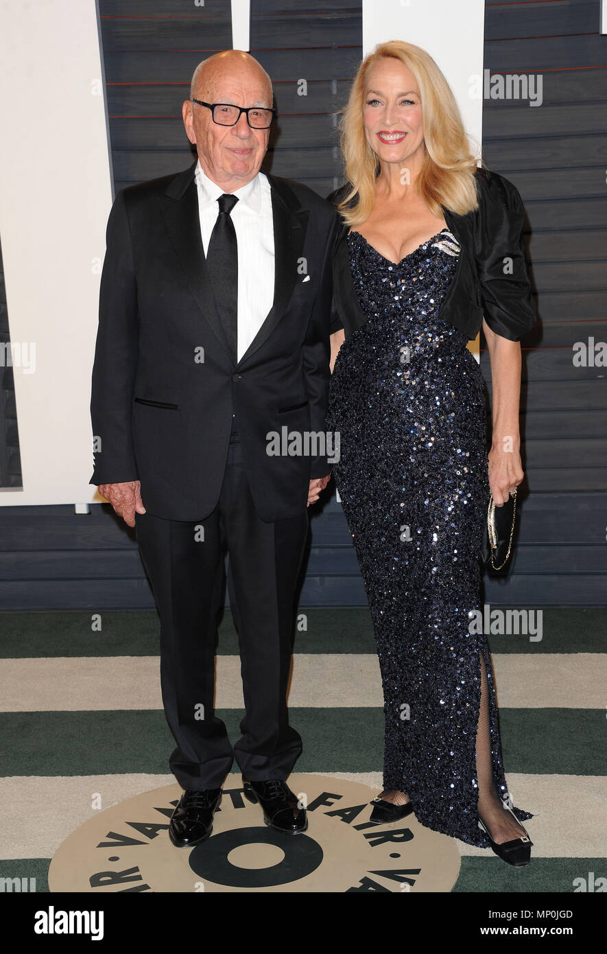 Rupert Murdoch, Jerry Hall  arriving at the Vanity Fair's Oscar Party 2016 at the Playhouse in Los Angeles. February 28, 2016. Rupert Murdoch, Jerry Hall  ------------- Red Carpet Event, Vertical, USA, Film Industry, Celebrities,  Photography, Bestof, Arts Culture and Entertainment, Topix Celebrities fashion /  Vertical, Best of, Event in Hollywood Life - California,  Red Carpet and backstage, USA, Film Industry, Celebrities,  movie celebrities, TV celebrities, Music celebrities, Photography, Bestof, Arts Culture and Entertainment,  Topix, vertical,  family from from the year , 2016, inquiry t Stock Photo