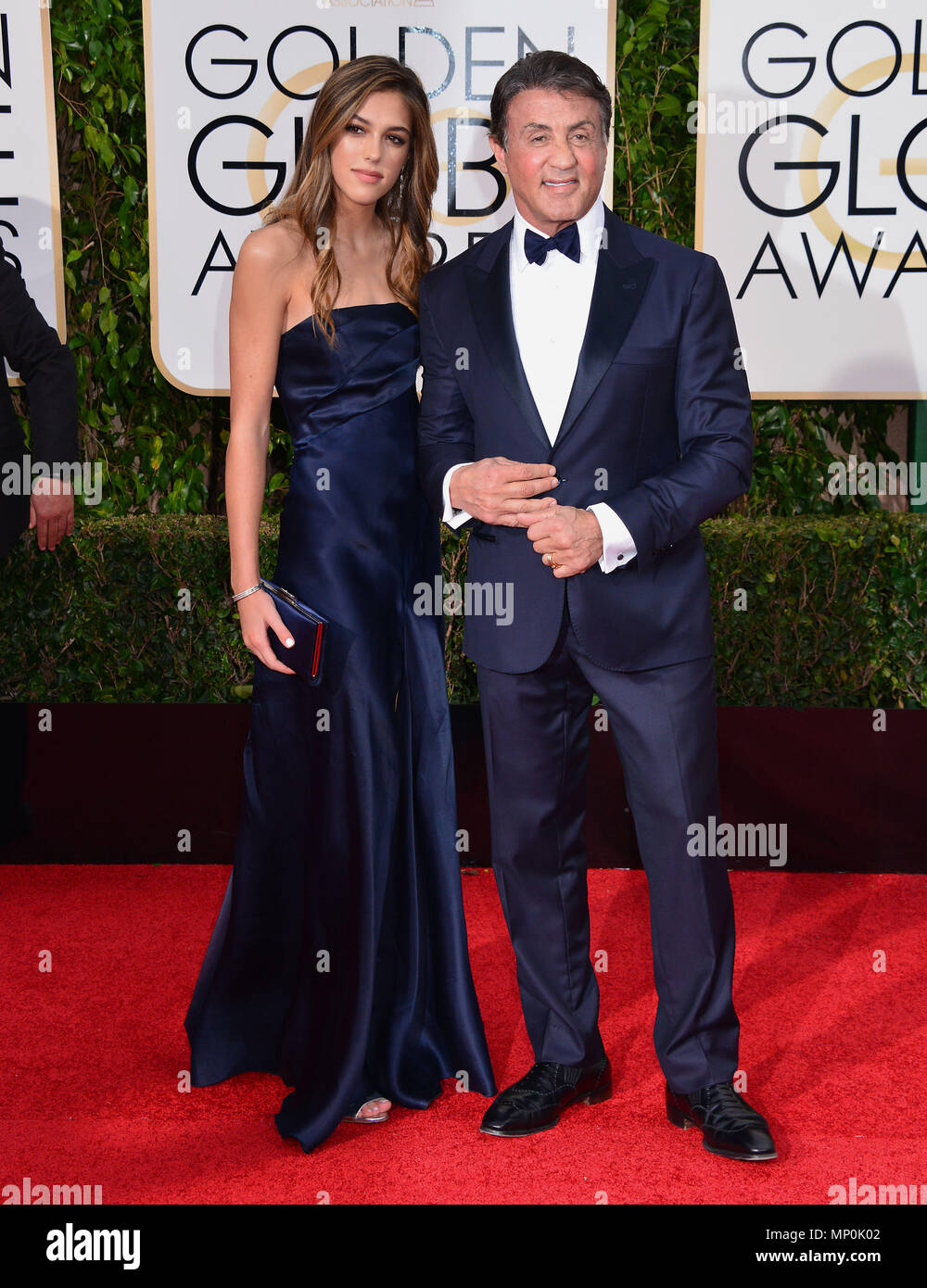 Sylvester Stallone and daughter at the 2016 Golden Globe Awards at the