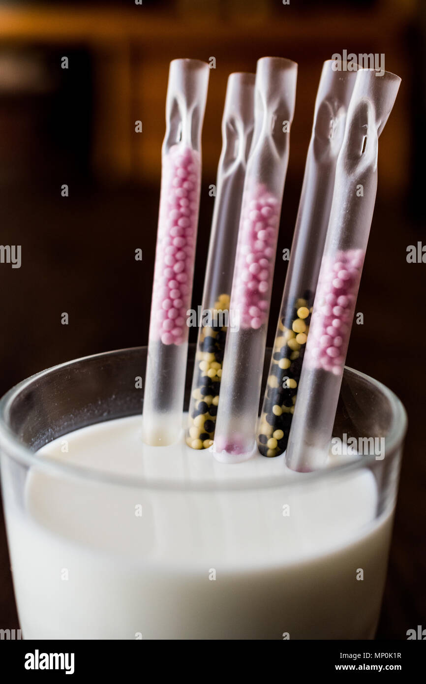 Milk Straw with Flavor Beads Encourage Milk Drinking for Children. Food Concept Stock Photo Alamy