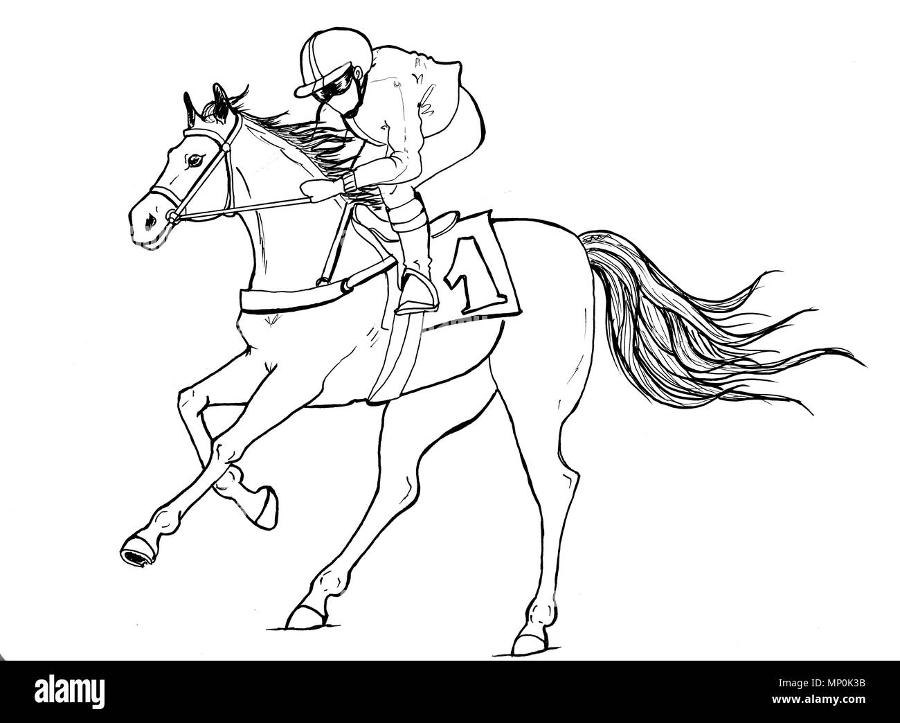 Horses pencil drawn races hore in gallop motion. Animal design. Stock Photo