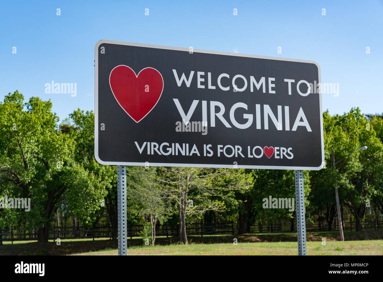 Welcome to Virginia Roadside Sign on the Highway Stock Photo