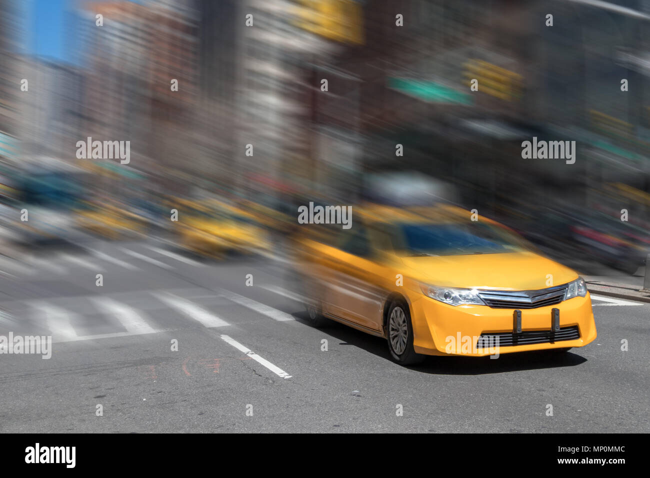 Face moving taxi cab motion blur background in New York City NYC Stock Photo