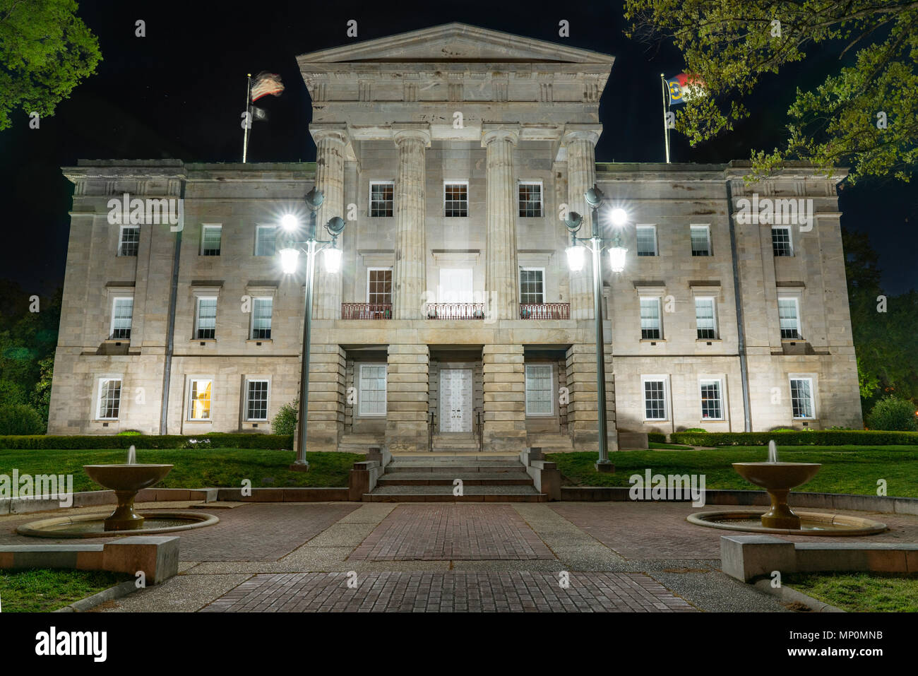North Carolina Capitol Building in Raleigh at Night Stock Photo