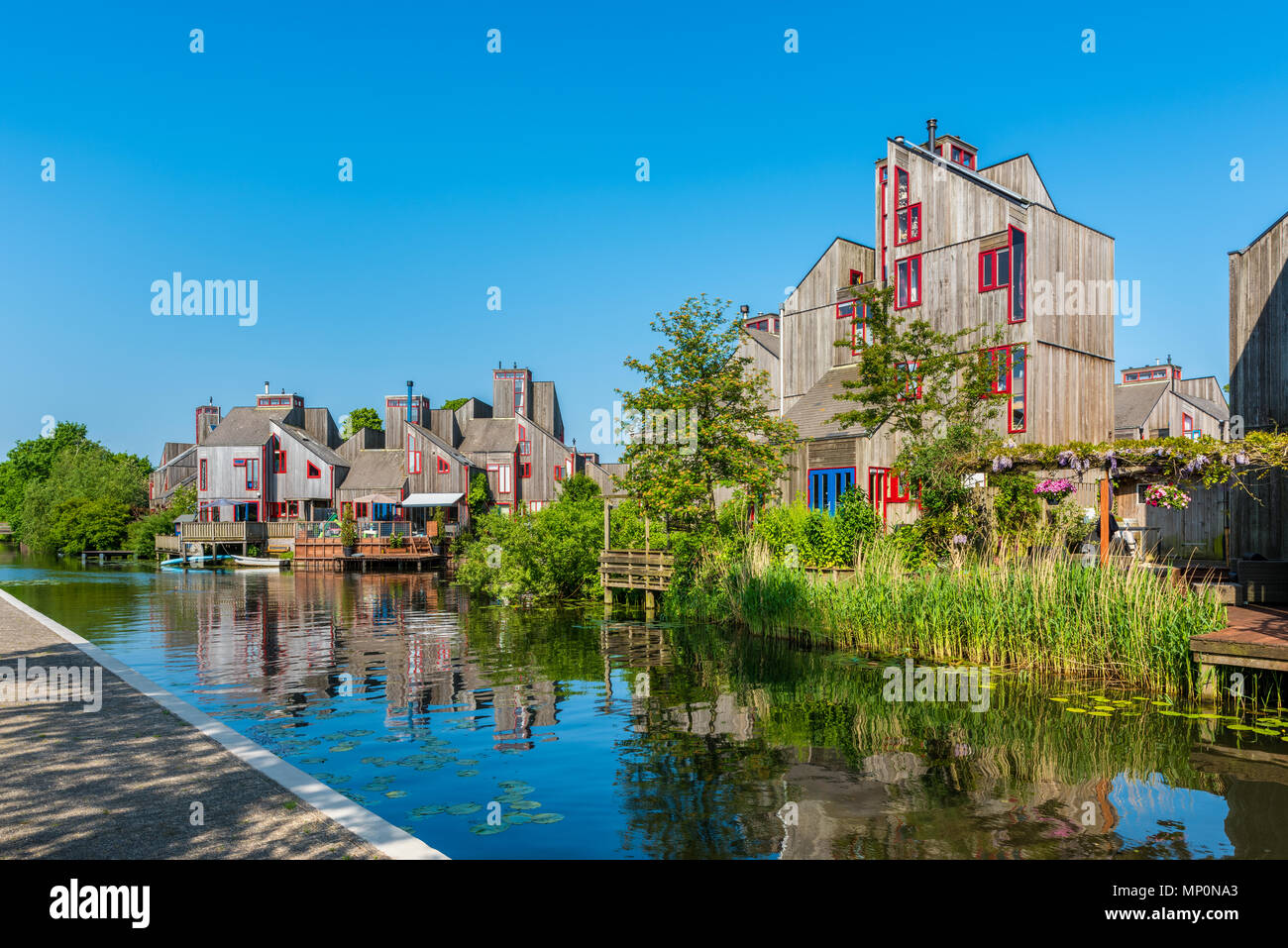 Modern Neighbourhood with Wooden Houses in Alkmaar Netherlands Stock Photo