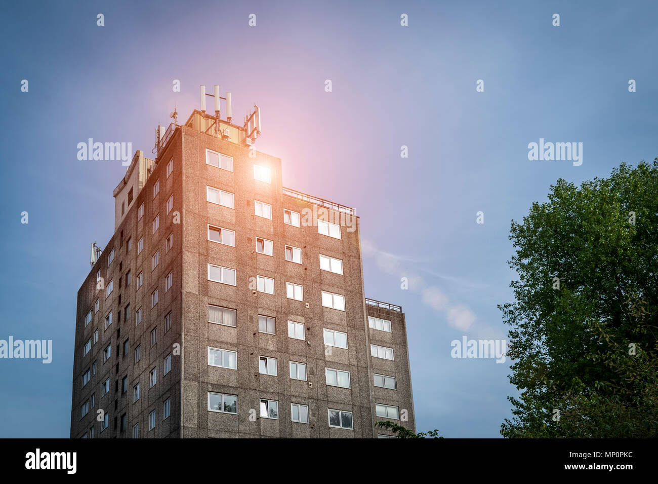 concrete tower block of residential flats and apartments. Stock Photo