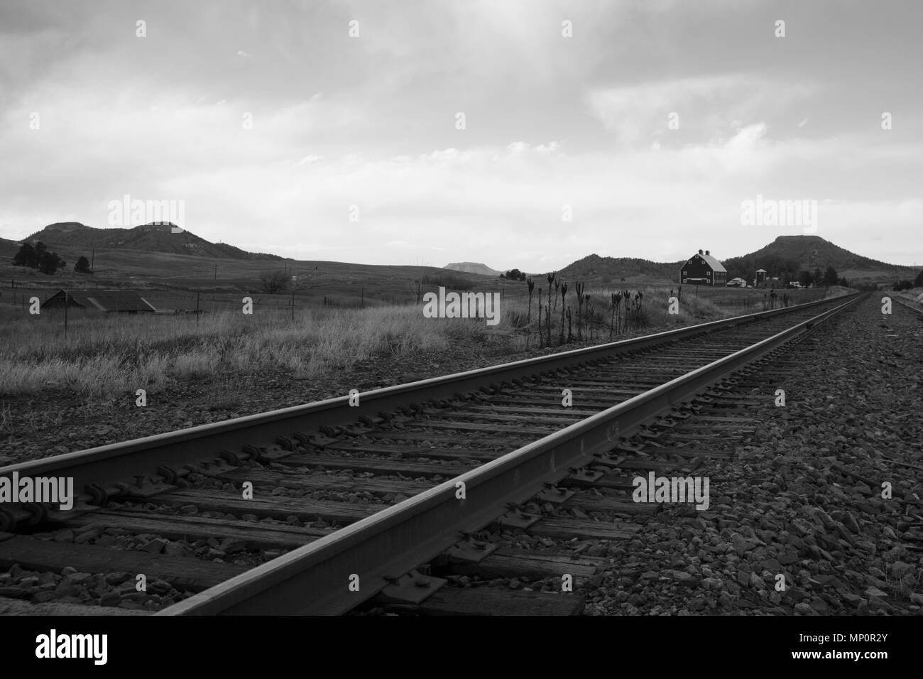 Railroad across the prairie. Stock Photo