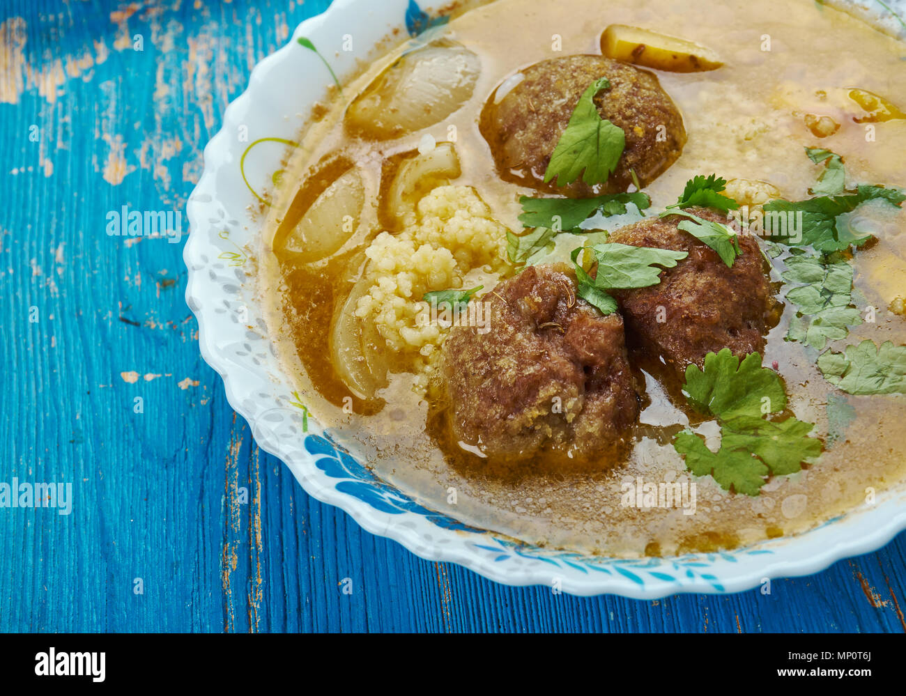 Moroccan Meatball Couscous Soup , made with ground lamb or beef that is