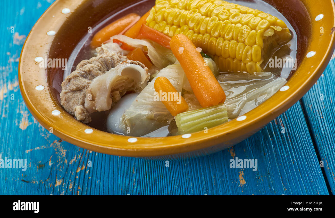 Caldo de Res Mexican Beef Soup , made from scratch with beef bones, cabbage, potatoes, corn