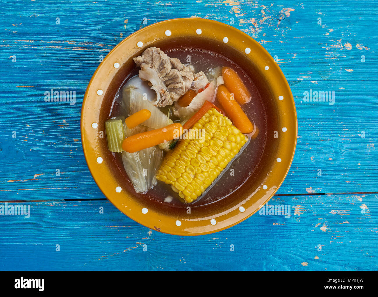 Caldo de Res Mexican Beef Soup , made from scratch with beef bones, cabbage, potatoes, corn