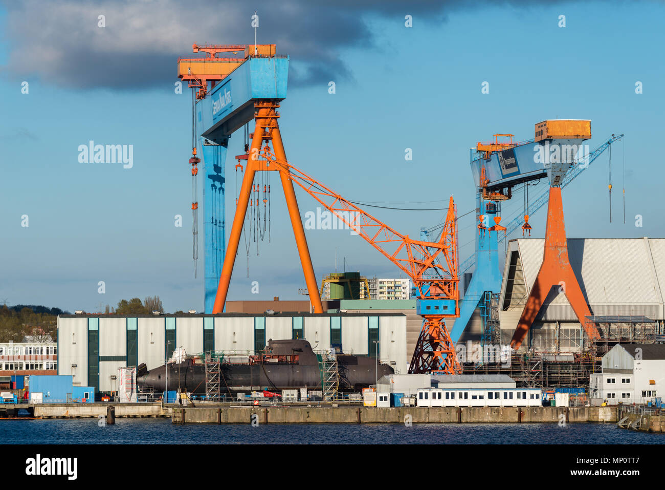 Thyssen-Krupp shipyard at the Kiel Fjord, a submarine under consruction, Baltic Sea, Kiel, Schleswig-Holstein, Germany, Europe Stock Photo