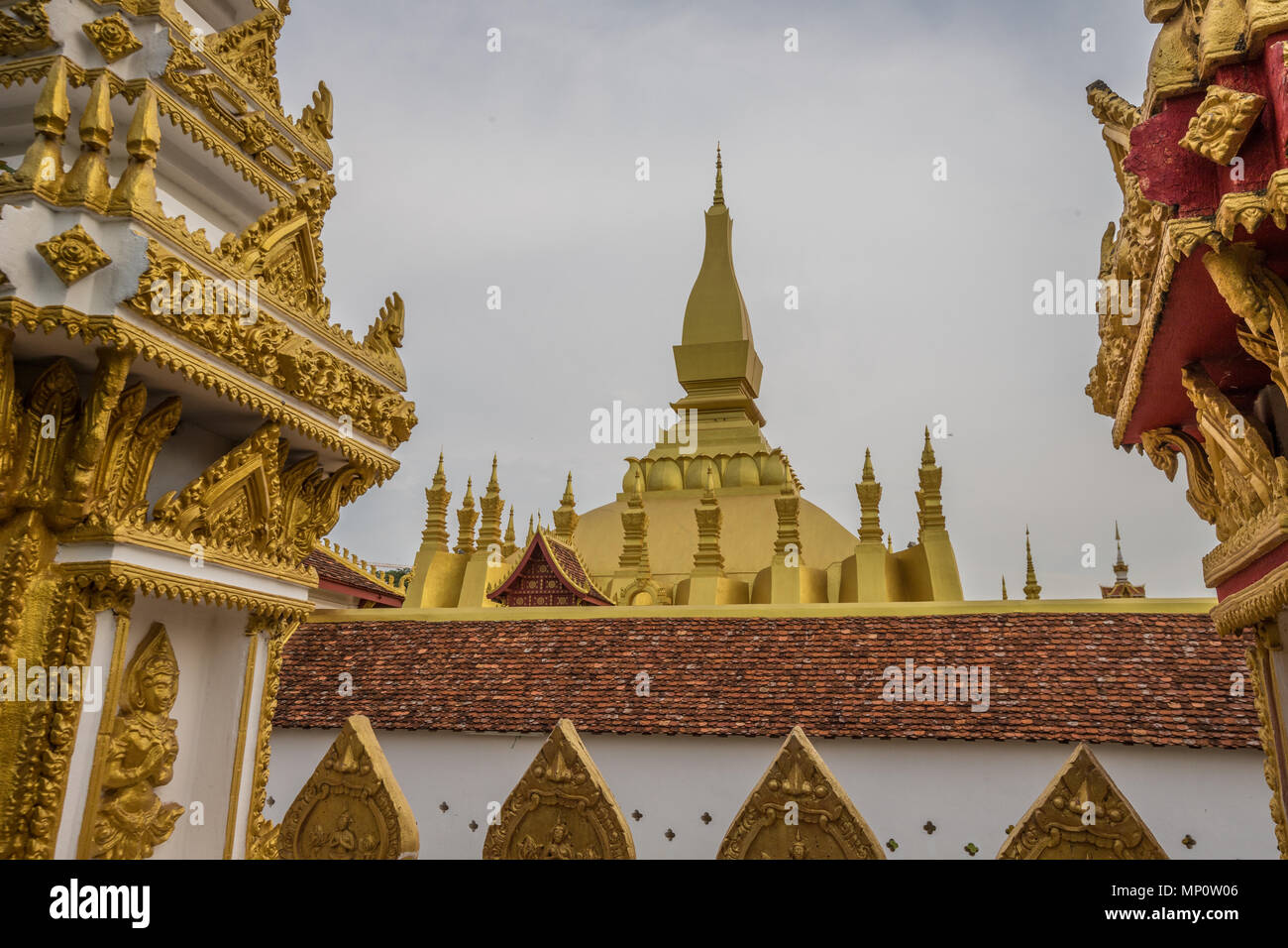 Pha That Luang Stupa in Vientiane Laos Stock Photo