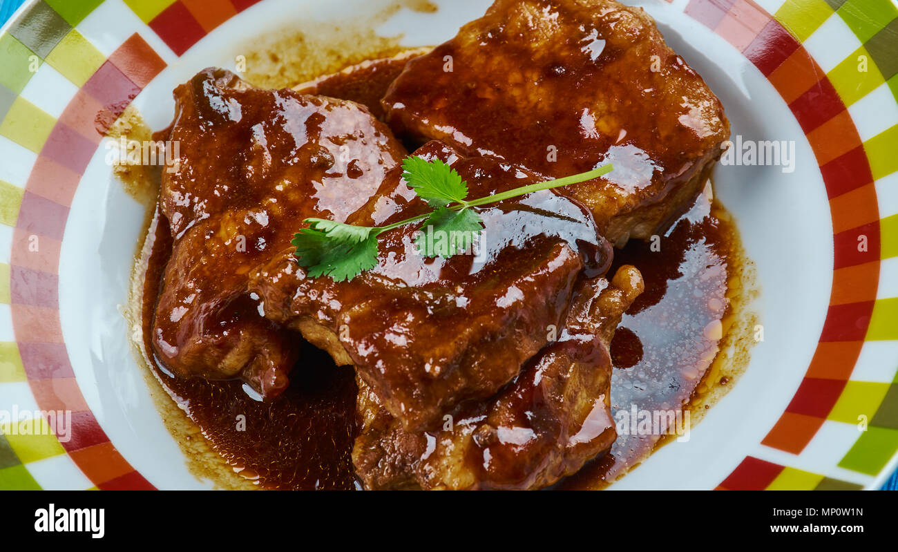 Red Wine Caramelized Pork Belly , close up Stock Photo Alamy