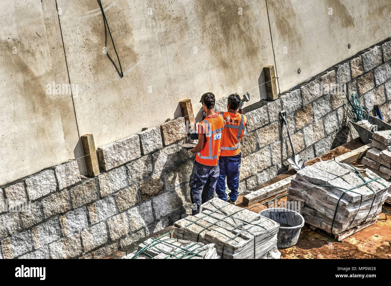 Nijmegen, the Netherlands, May 8, 2015 cladding of the concrete quay