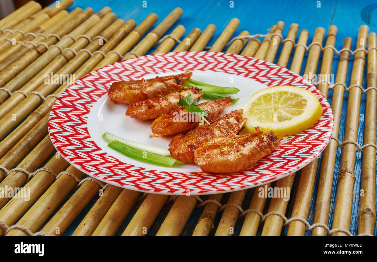 Grilled Jamaican Jerk Shrimp with Mango Chutney Stock Photo Alamy