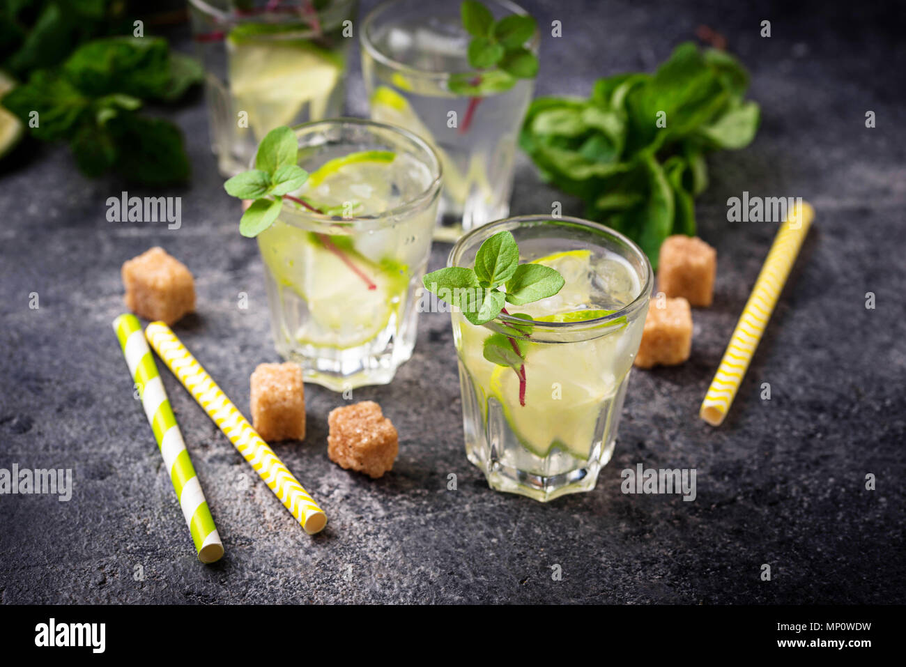 Summer drink with lime and mint Stock Photo Alamy