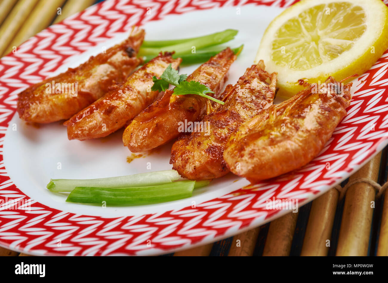 Grilled Jamaican Jerk Shrimp with Mango Chutney Stock Photo Alamy