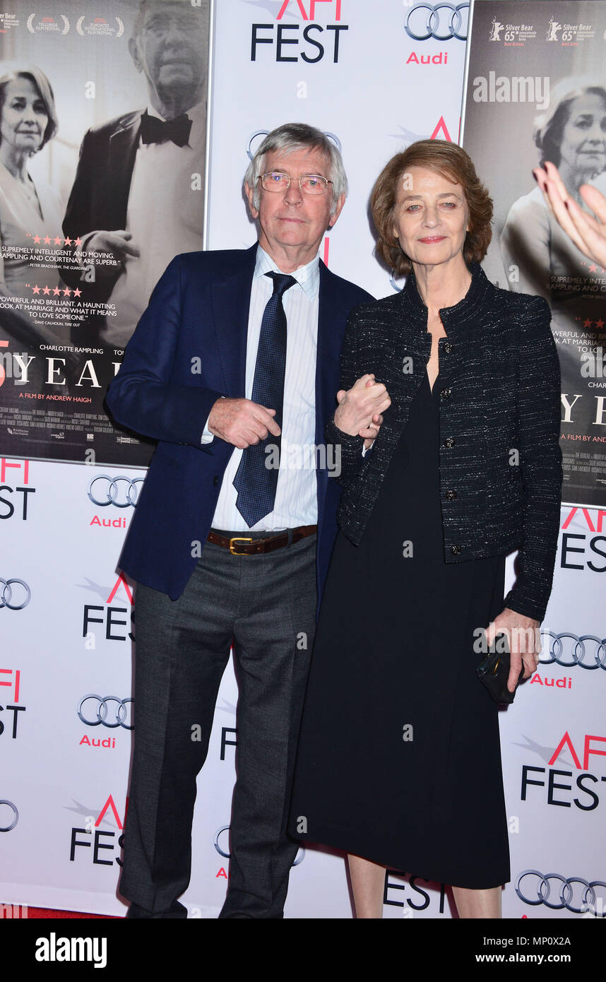 a Charlotte Rambling, Tom Courtenay 004 at the Tribute to Charlotte Rampling and Tom Courtenay at the AFI Film Festival, 45 years ,  at the TCL Chinese Theatre in Los Angeles. November 11, 2015.a Charlotte Rambling, Tom Courtenay 004 ------------- Red Carpet Event, Vertical, USA, Film Industry, Celebrities,  Photography, Bestof, Arts Culture and Entertainment, Topix Celebrities fashion /  Vertical, Best of, Event in Hollywood Life - California,  Red Carpet and backstage, USA, Film Industry, Celebrities,  movie celebrities, TV celebrities, Music celebrities, Photography, Bestof, Arts Culture an Stock Photo