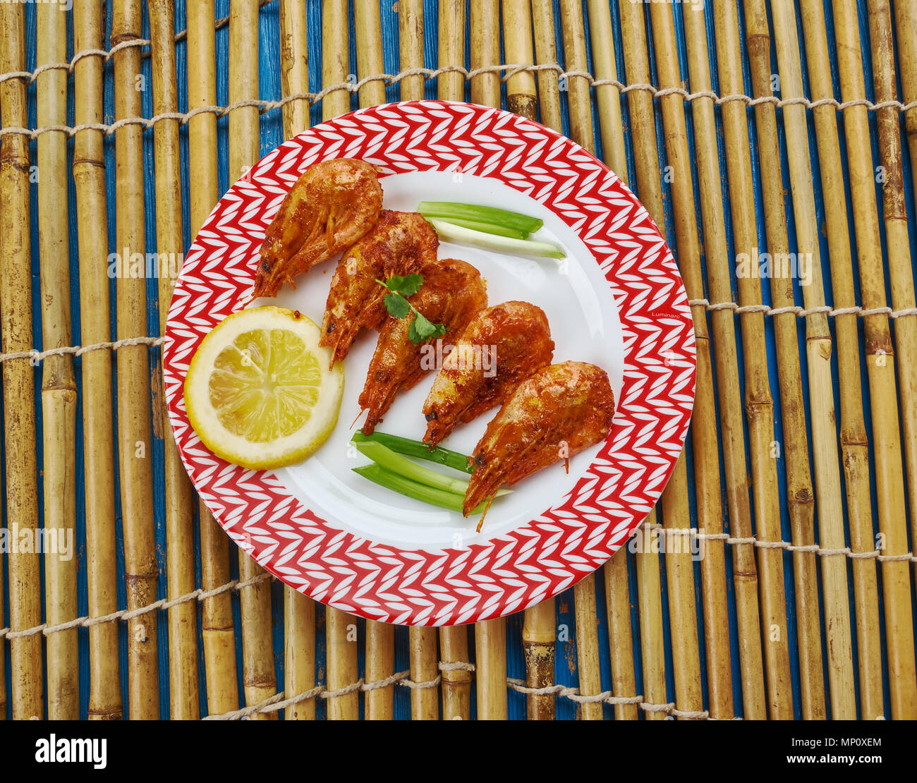 Grilled Jamaican Jerk Shrimp with Mango Chutney Stock Photo Alamy