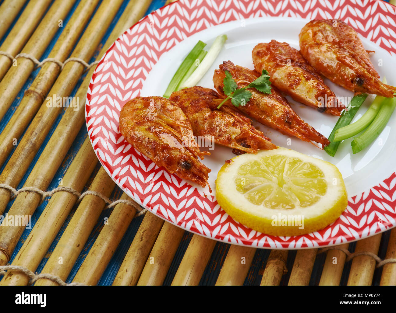 Grilled Jamaican Jerk Shrimp with Mango Chutney Stock Photo Alamy