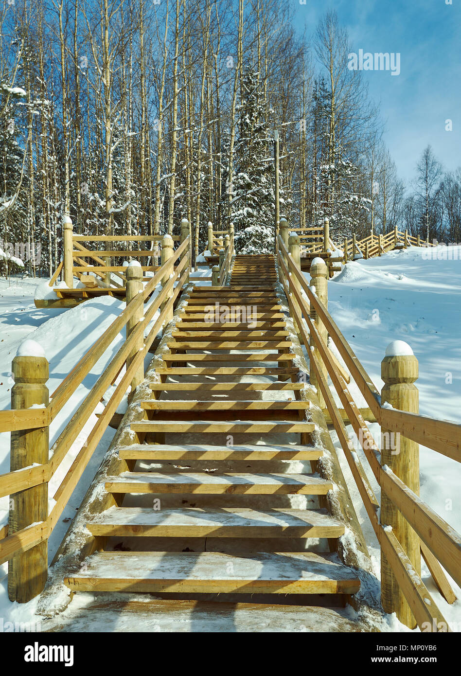 Russian Traditional wooden gangway , Malye Karely village, Arkhangelsk region, Russia Stock Photo