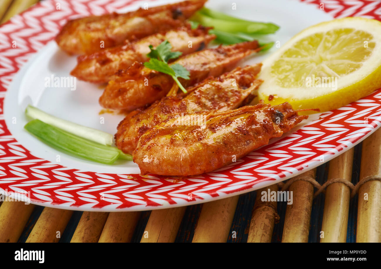 Grilled Jamaican Jerk Shrimp with Mango Chutney Stock Photo Alamy