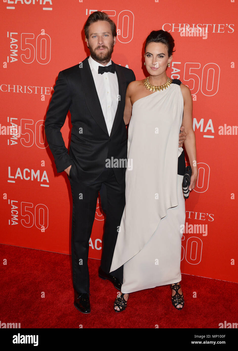 Armie Hammer and Wife Elizabeth Chambers 045 at the  LACMA 50th Ann. Gala 2015 at the LACMA Museum in Los Angeles. April 18, 2015.Armie Hammer and Wife Elizabeth Chambers 045 ------------- Red Carpet Event, Vertical, USA, Film Industry, Celebrities,  Photography, Bestof, Arts Culture and Entertainment, Topix Celebrities fashion /  Vertical, Best of, Event in Hollywood Life - California,  Red Carpet and backstage, USA, Film Industry, Celebrities,  movie celebrities, TV celebrities, Music celebrities, Photography, Bestof, Arts Culture and Entertainment,  Topix, vertical,  family from from the ye Stock Photo