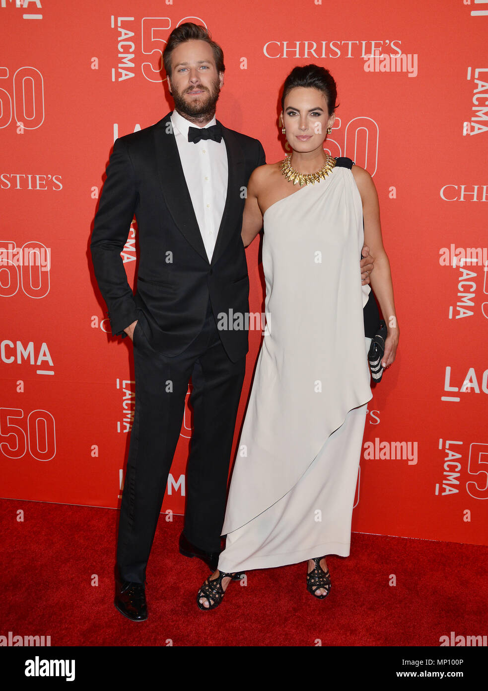Armie Hammer and Wife Elizabeth Chambers 046 at the  LACMA 50th Ann. Gala 2015 at the LACMA Museum in Los Angeles. April 18, 2015.Armie Hammer and Wife Elizabeth Chambers 046 ------------- Red Carpet Event, Vertical, USA, Film Industry, Celebrities,  Photography, Bestof, Arts Culture and Entertainment, Topix Celebrities fashion /  Vertical, Best of, Event in Hollywood Life - California,  Red Carpet and backstage, USA, Film Industry, Celebrities,  movie celebrities, TV celebrities, Music celebrities, Photography, Bestof, Arts Culture and Entertainment,  Topix, vertical,  family from from the ye Stock Photo