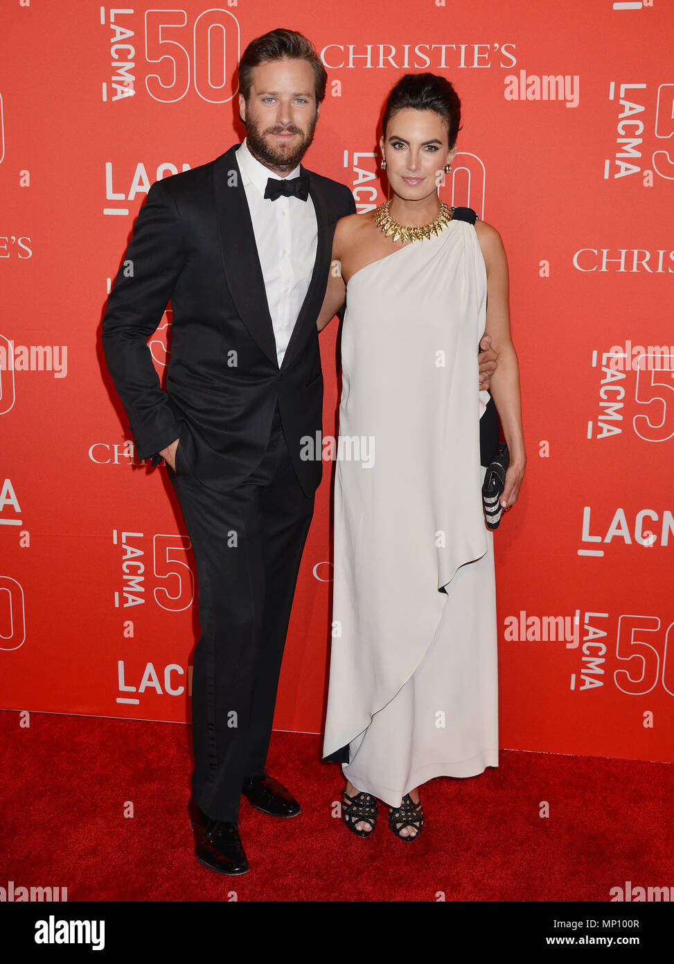 Armie Hammer and Wife Elizabeth Chambers 047 at the  LACMA 50th Ann. Gala 2015 at the LACMA Museum in Los Angeles. April 18, 2015.Armie Hammer and Wife Elizabeth Chambers 047 ------------- Red Carpet Event, Vertical, USA, Film Industry, Celebrities,  Photography, Bestof, Arts Culture and Entertainment, Topix Celebrities fashion /  Vertical, Best of, Event in Hollywood Life - California,  Red Carpet and backstage, USA, Film Industry, Celebrities,  movie celebrities, TV celebrities, Music celebrities, Photography, Bestof, Arts Culture and Entertainment,  Topix, vertical,  family from from the ye Stock Photo