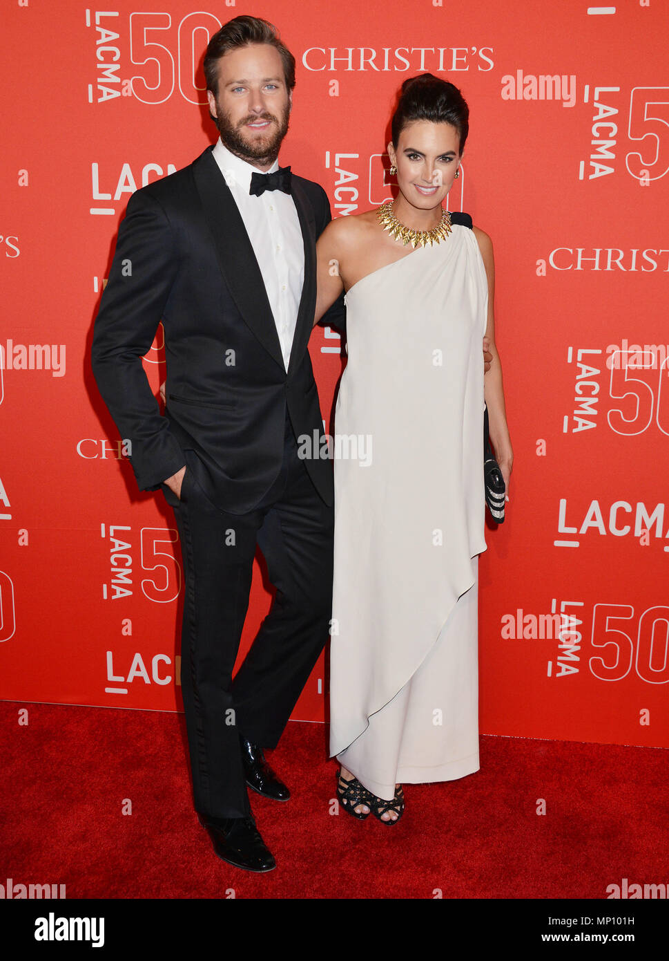 Armie Hammer and Wife Elizabeth Chambers 050 at the  LACMA 50th Ann. Gala 2015 at the LACMA Museum in Los Angeles. April 18, 2015.Armie Hammer and Wife Elizabeth Chambers 050 ------------- Red Carpet Event, Vertical, USA, Film Industry, Celebrities,  Photography, Bestof, Arts Culture and Entertainment, Topix Celebrities fashion /  Vertical, Best of, Event in Hollywood Life - California,  Red Carpet and backstage, USA, Film Industry, Celebrities,  movie celebrities, TV celebrities, Music celebrities, Photography, Bestof, Arts Culture and Entertainment,  Topix, vertical,  family from from the ye Stock Photo