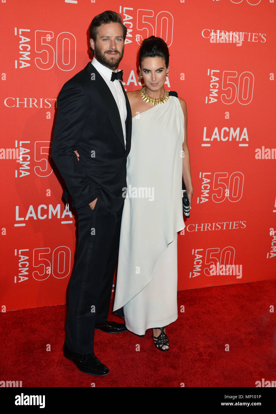 Armie Hammer and Wife Elizabeth Chambers 051 at the  LACMA 50th Ann. Gala 2015 at the LACMA Museum in Los Angeles. April 18, 2015.Armie Hammer and Wife Elizabeth Chambers 051 ------------- Red Carpet Event, Vertical, USA, Film Industry, Celebrities,  Photography, Bestof, Arts Culture and Entertainment, Topix Celebrities fashion /  Vertical, Best of, Event in Hollywood Life - California,  Red Carpet and backstage, USA, Film Industry, Celebrities,  movie celebrities, TV celebrities, Music celebrities, Photography, Bestof, Arts Culture and Entertainment,  Topix, vertical,  family from from the ye Stock Photo