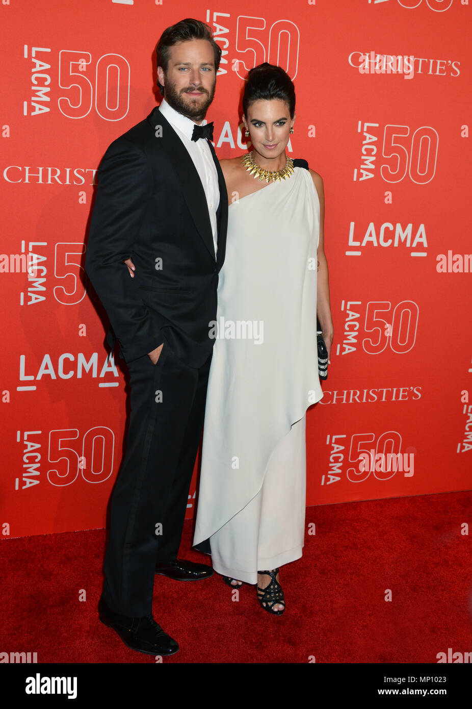 Armie Hammer and Wife Elizabeth Chambers 052 at the  LACMA 50th Ann. Gala 2015 at the LACMA Museum in Los Angeles. April 18, 2015.Armie Hammer and Wife Elizabeth Chambers 052 ------------- Red Carpet Event, Vertical, USA, Film Industry, Celebrities,  Photography, Bestof, Arts Culture and Entertainment, Topix Celebrities fashion /  Vertical, Best of, Event in Hollywood Life - California,  Red Carpet and backstage, USA, Film Industry, Celebrities,  movie celebrities, TV celebrities, Music celebrities, Photography, Bestof, Arts Culture and Entertainment,  Topix, vertical,  family from from the ye Stock Photo