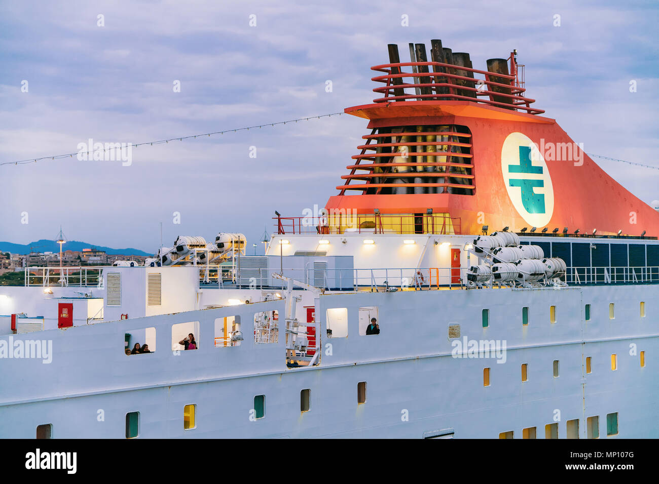 Cagliari, Italy - September 15, 2017: Passenger ferry at port of Cagliari, Sardinia, Italy Stock Photo