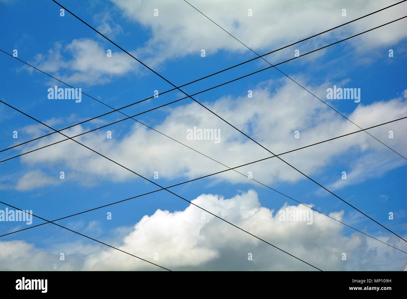 cable cables blue sky clouds landscape Stock Photo Alamy