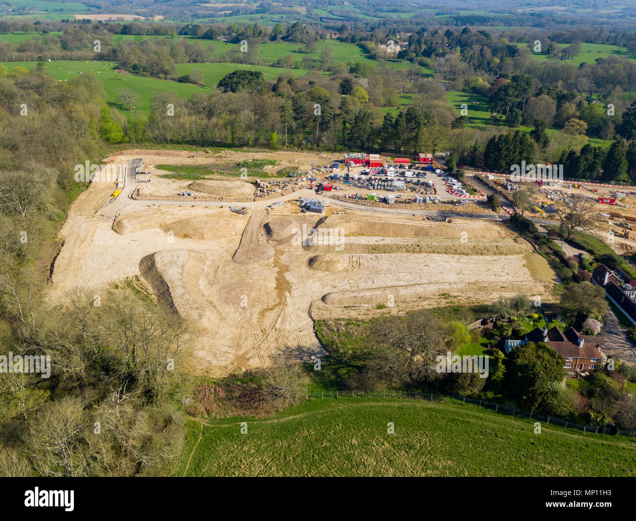 Aerial views of Redrow Homes development Penlands Green, located in Haywards Heath, West Sussex