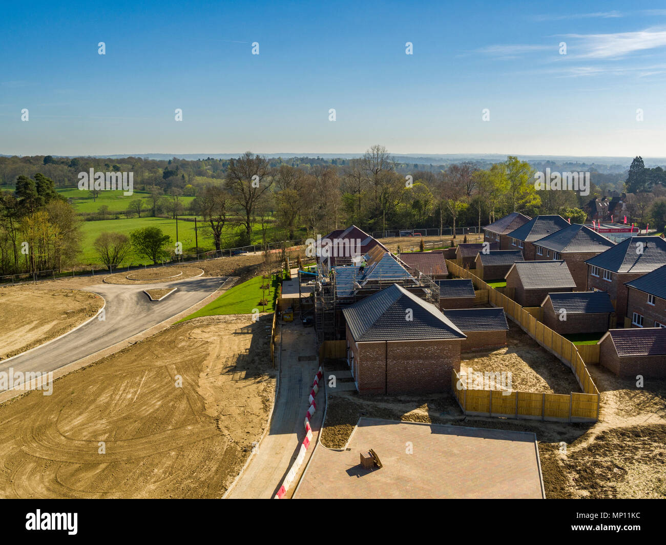 Aerial views of Redrow Homes development Penlands Green, located in Haywards Heath, West Sussex