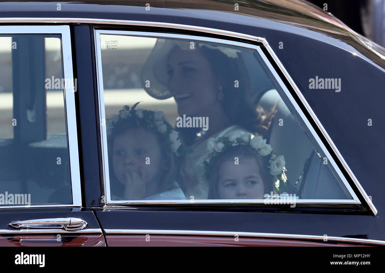 Florence van Cutsem (left), Princess Charlotte (right) and Duchess of  Cambridge arrive at St George's Chapel in Windsor Castle for the wedding of  Prince Harry and Meghan Markle Stock Photo - Alamy