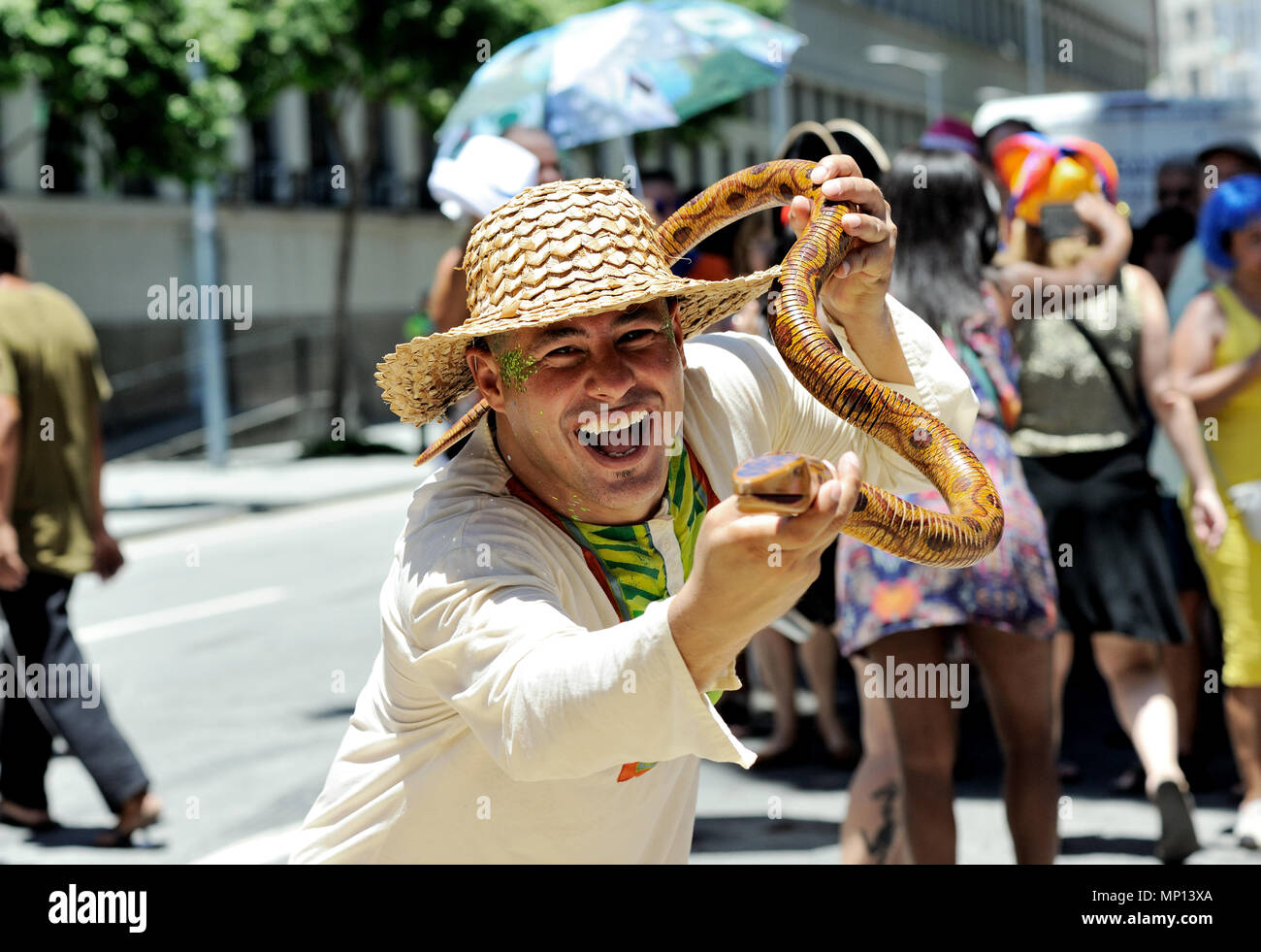 Rio de Janeiro, Brazil - January 31, 2016: Disguised revelers having great fun during the annual block party known as Escravos da Maua Stock Photo