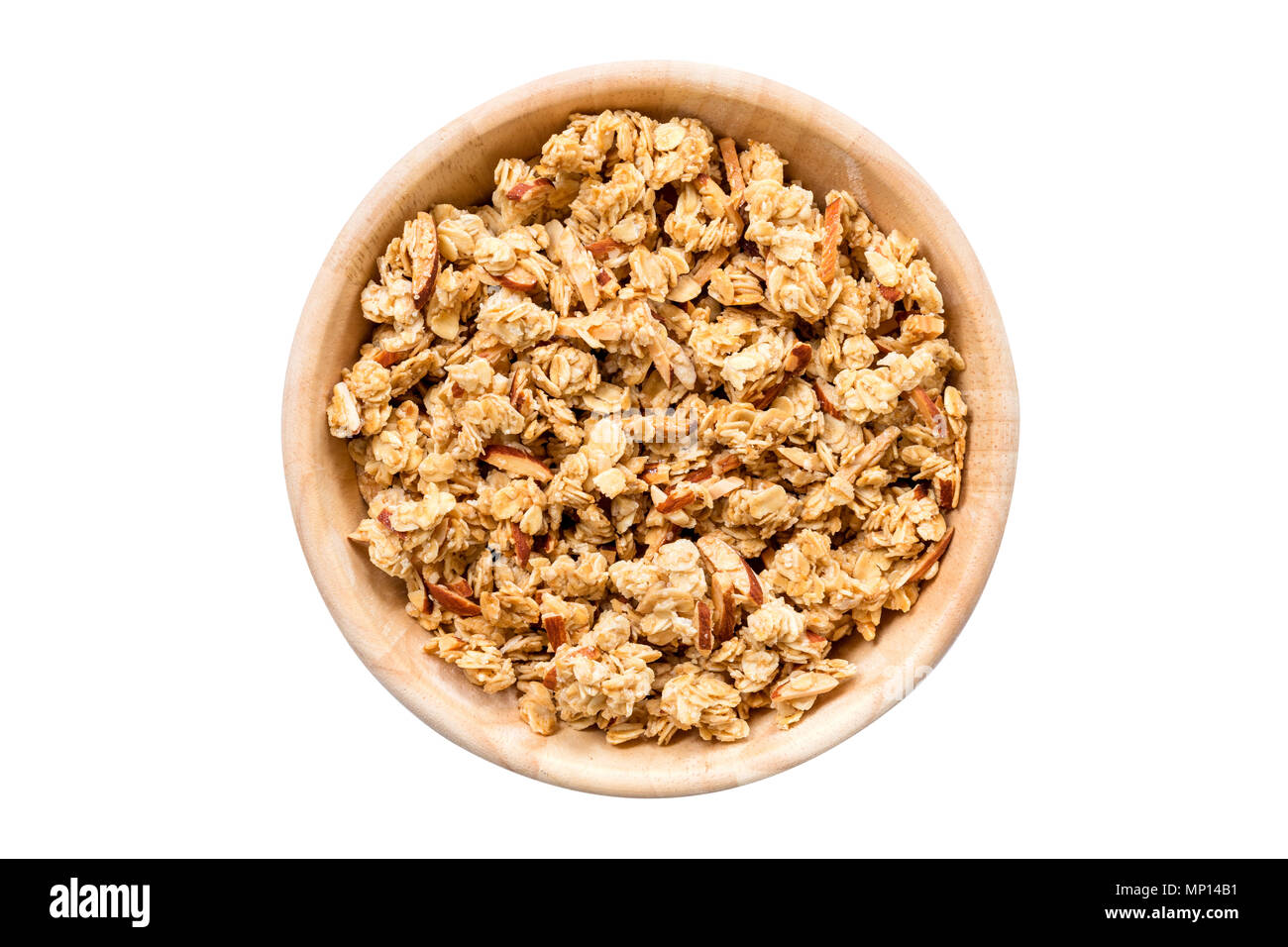 Close up top view granola in the bowl on isolated with clipping path. Stock Photo