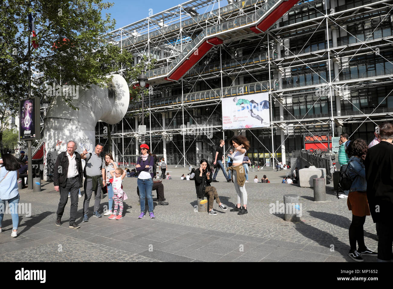 Paris street scene with a view of the Pompidou Centre building in spring France Europe  KATHY DEWITT Stock Photo