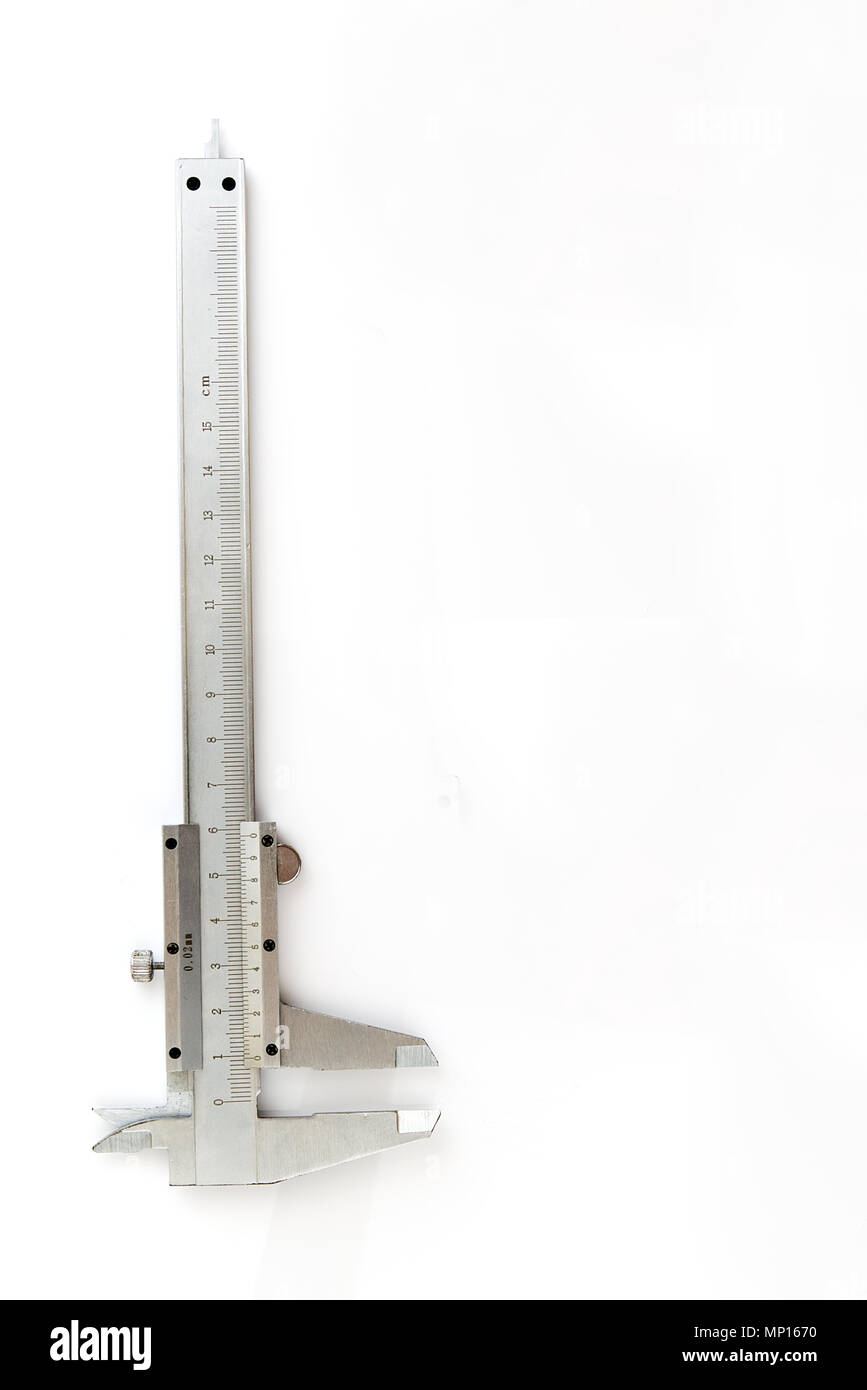 Vernier callipers isolated on a white background. Precision measuring device Stock Photo