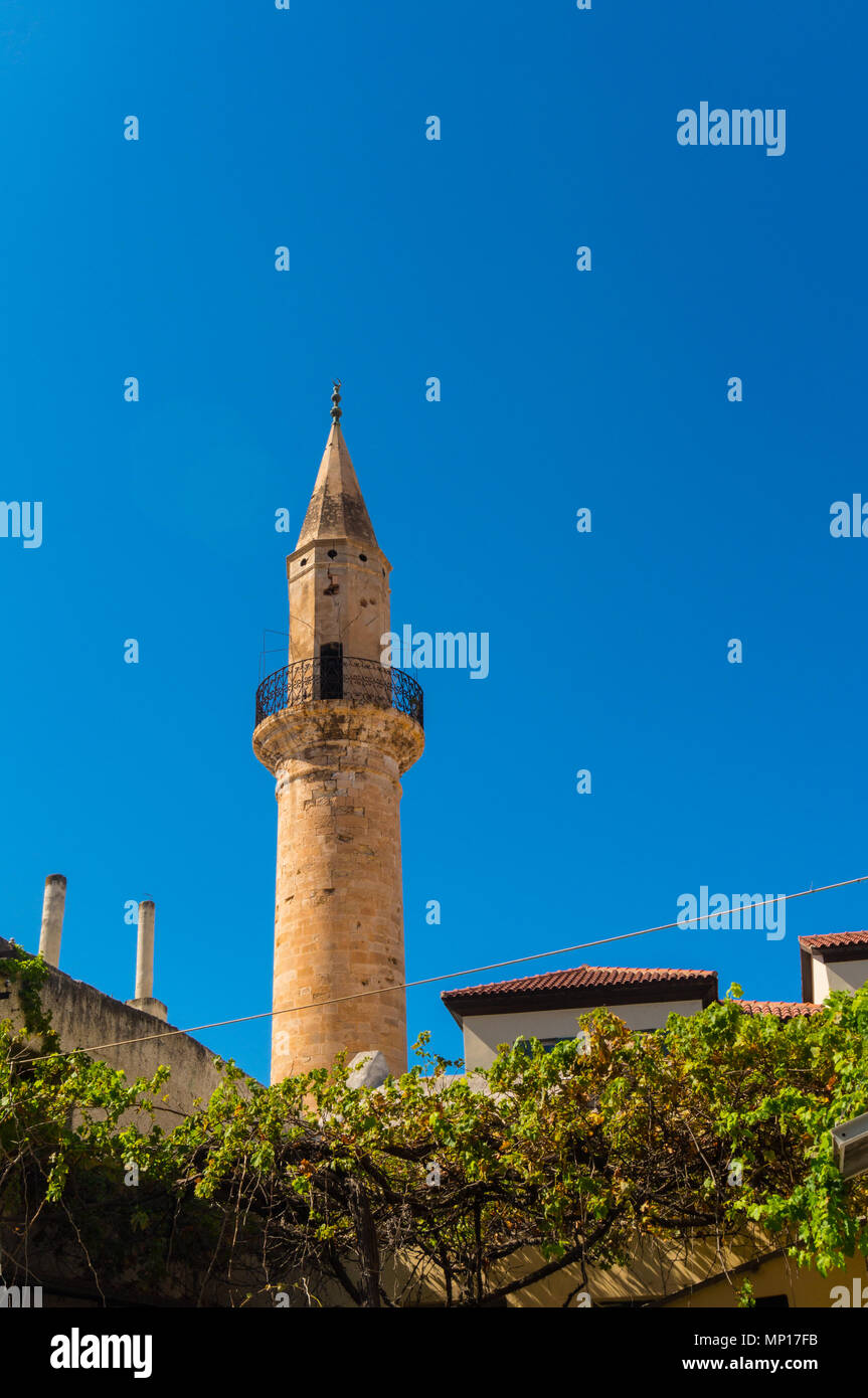 The minaret of Achmet Aga in Chania of Crete, Greece. The mosques in