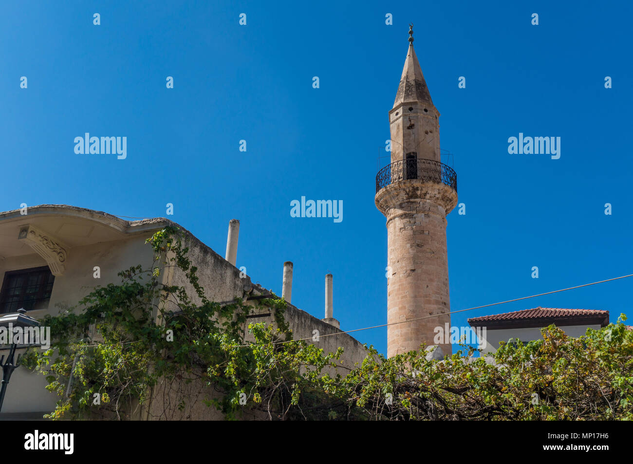 The minaret of Achmet Aga in Chania of Crete, Greece. The mosques in
