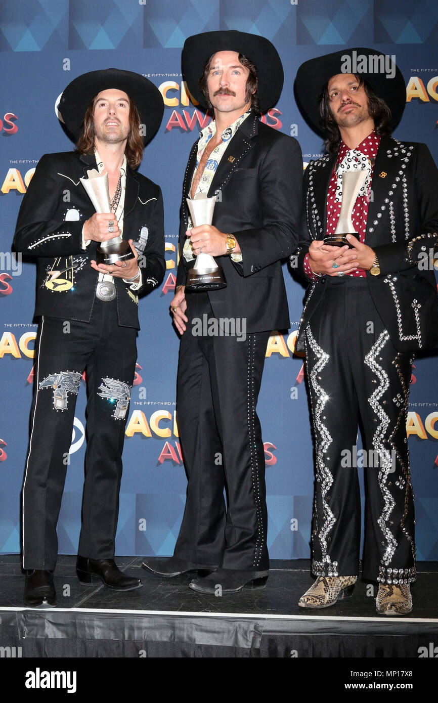 Academy of Country Music Awards at MGM Grand Garden - Press Room  Featuring: Jess Carson, Mark Wystrach, Cameron Duddy Where: Las Vegas, Nevada, United States When: 15 Apr 2018 Credit: Nicky Nelson/WENN.com Stock Photo