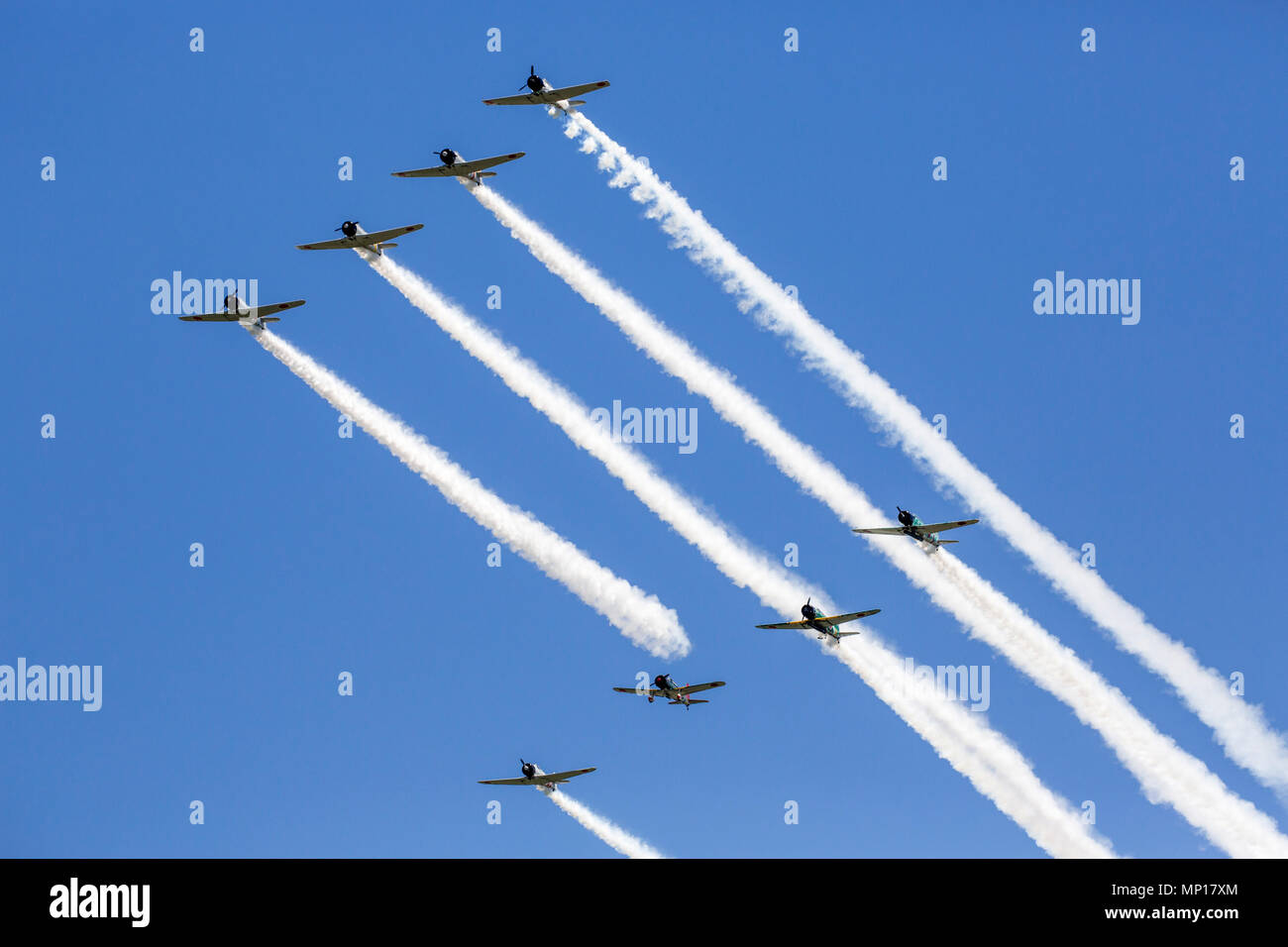 Japanese Zero formation flying at the Central Texas Airshow Stock Photo